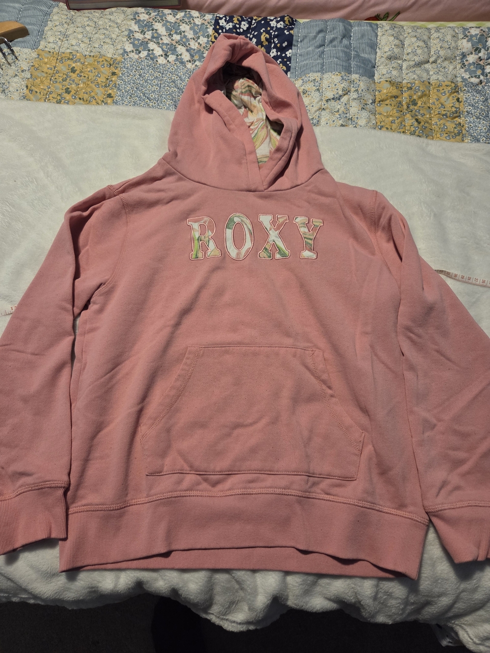 Roxy Pink Pullover Hoodie with Floral-Lined Hood